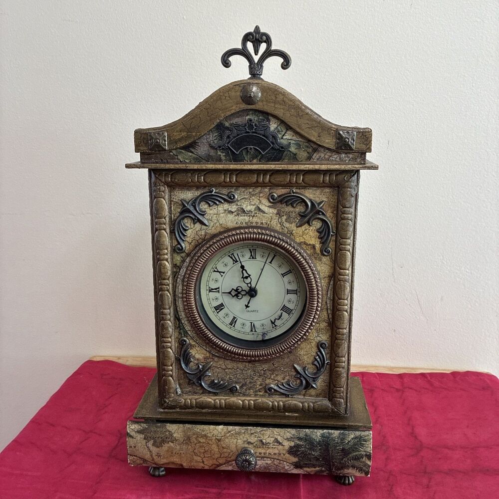 Vtg Tianguan Mantle Clock w/ Storage  Drawer - Plays A Random Tune On The Hour